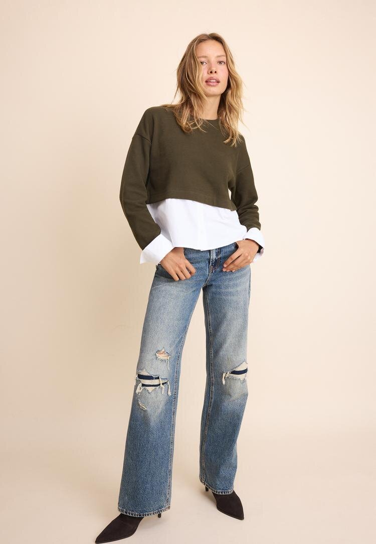 Stradivarius Pulover Bimaterial Kaki M
