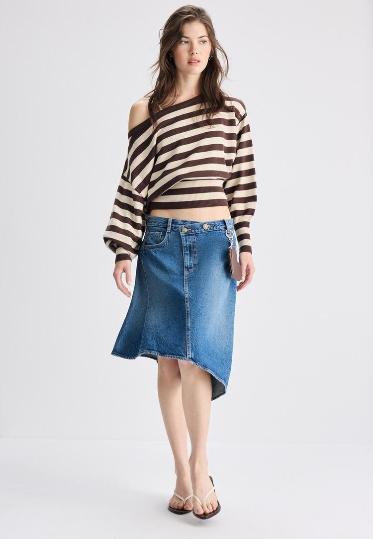 Stradivarius Pulover Din Tricot Asimetric Cu Tiv Rib Maro Xl