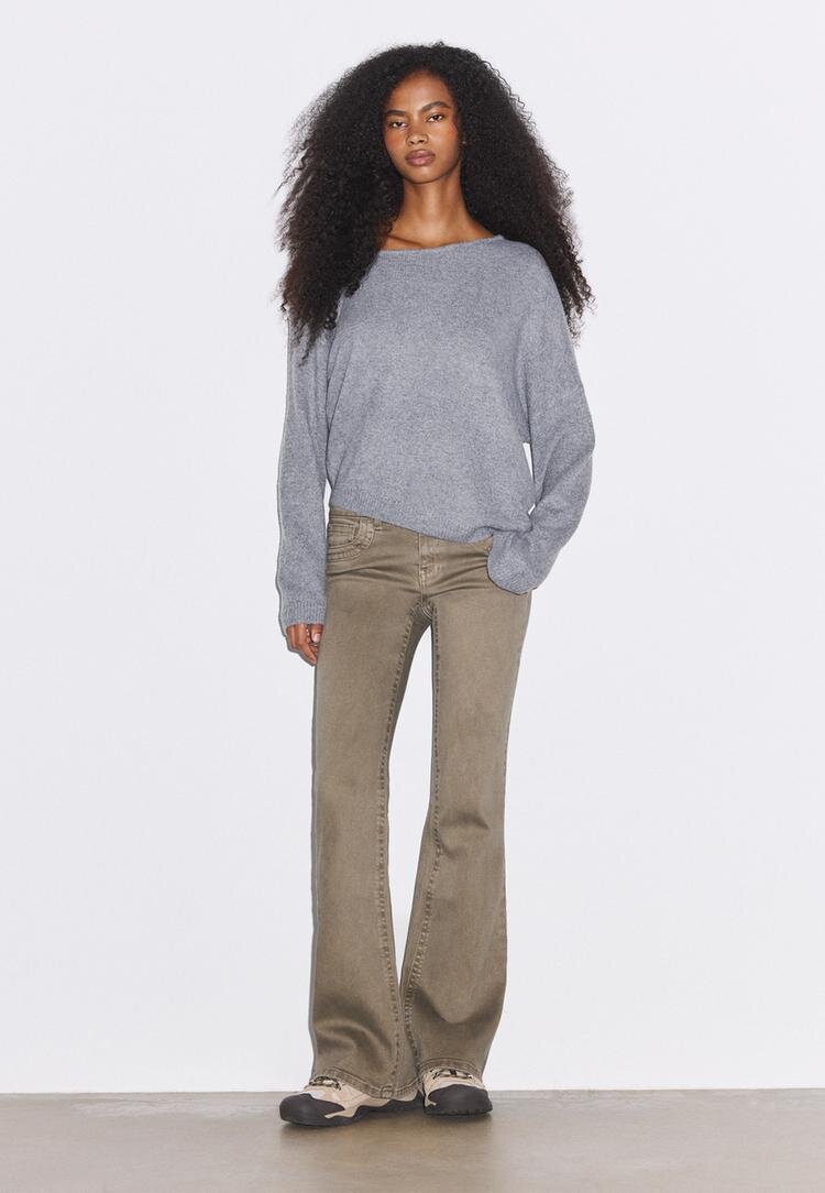 Stradivarius Pulover Din Tricot Asimetric Gri L