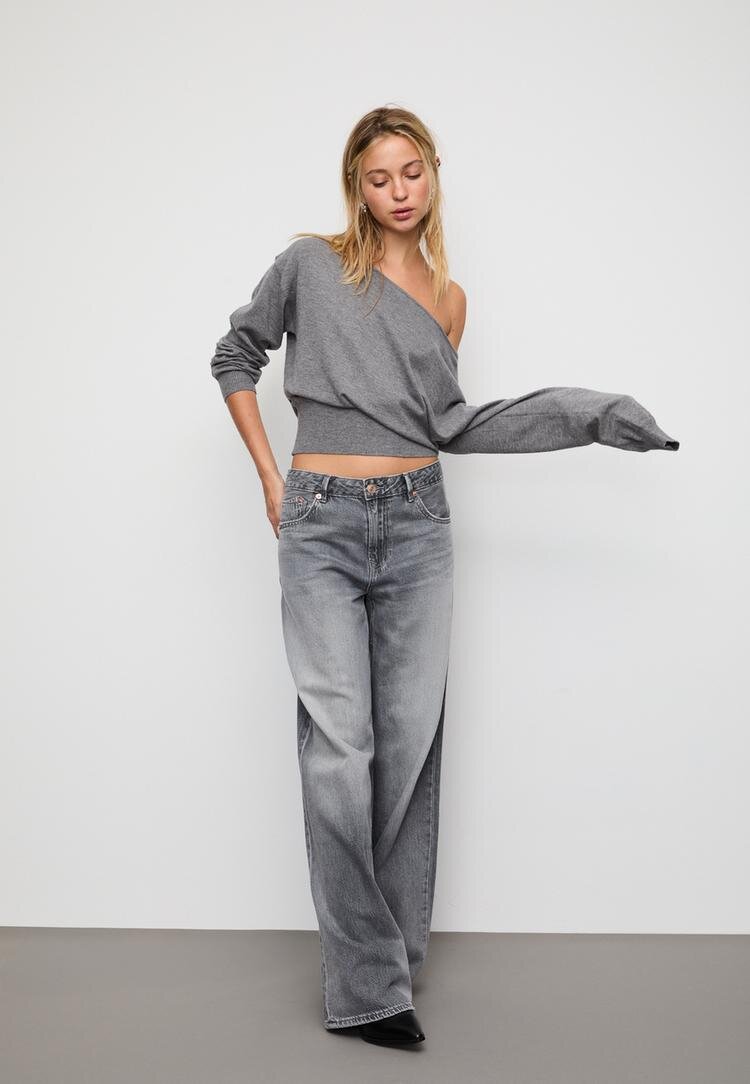 Stradivarius Pulover Din Tricot Asimetric Gri Marengo L