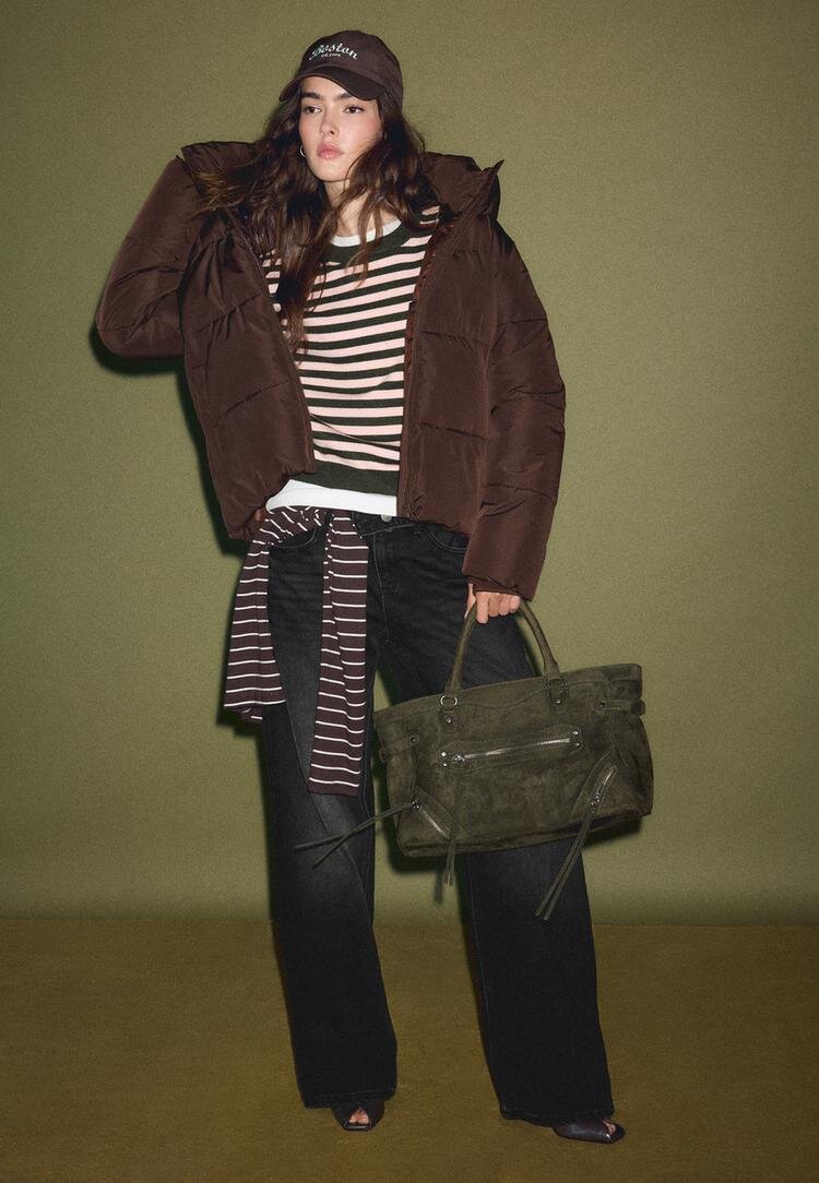 Stradivarius Pulover Din Tricot Cropped Cu Mânecă Lată Kaki Xl