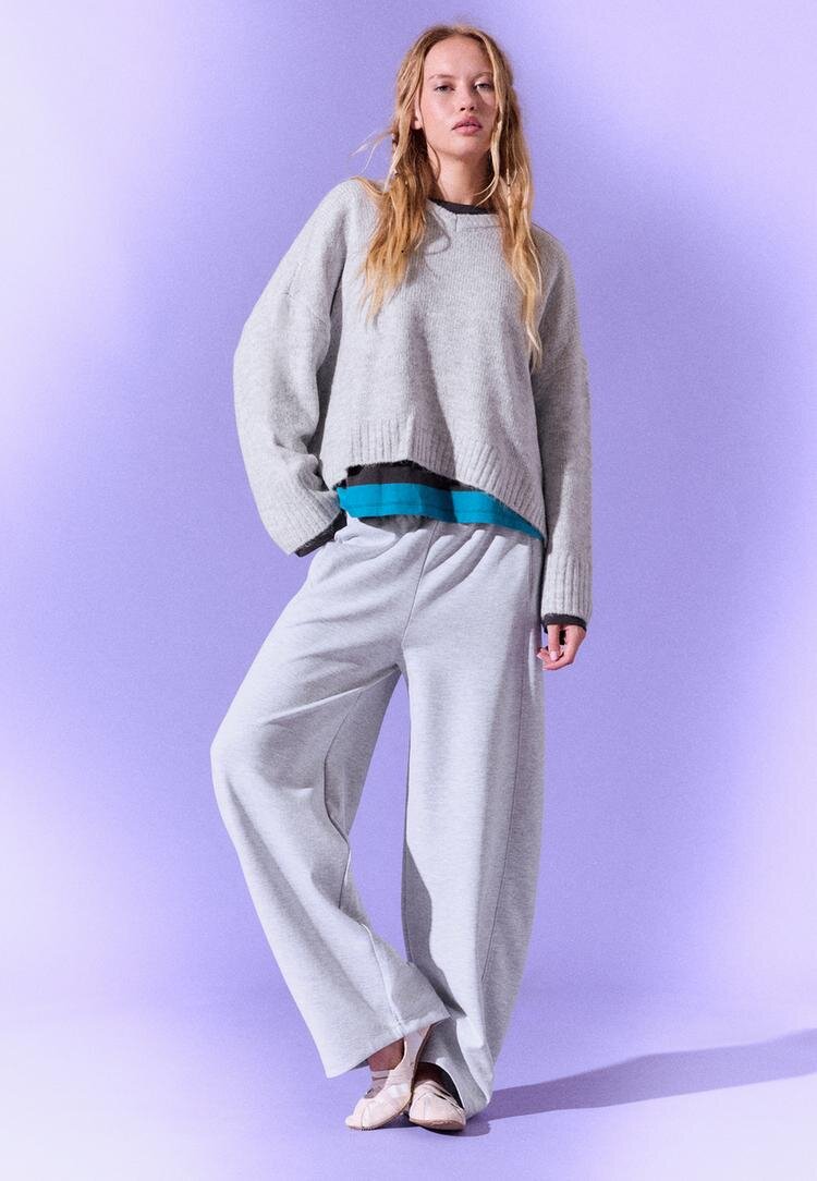 Stradivarius Pulover Din Tricot Cu Decolteu În V Gri Melanj S