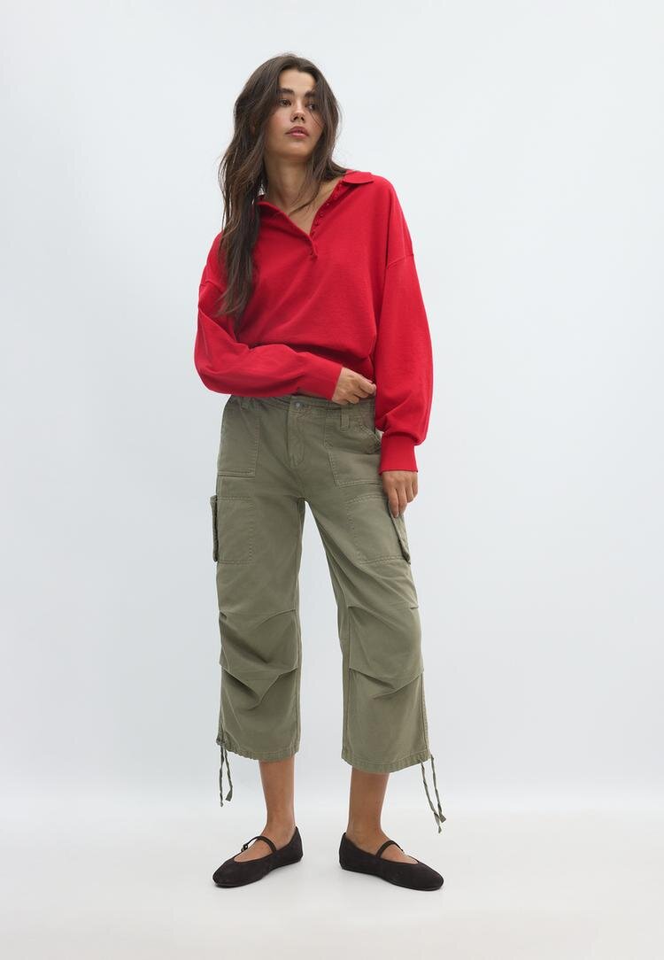 Stradivarius Pulover Din Tricot Cu Guler Polo Roșu Xl