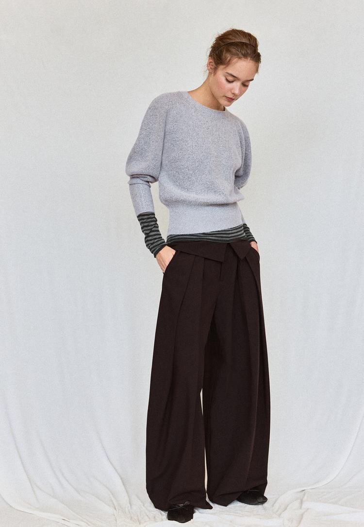 Stradivarius Pulover Din Tricot Foarte Moale Cu Mâneci Bufante Gri Melanj S
