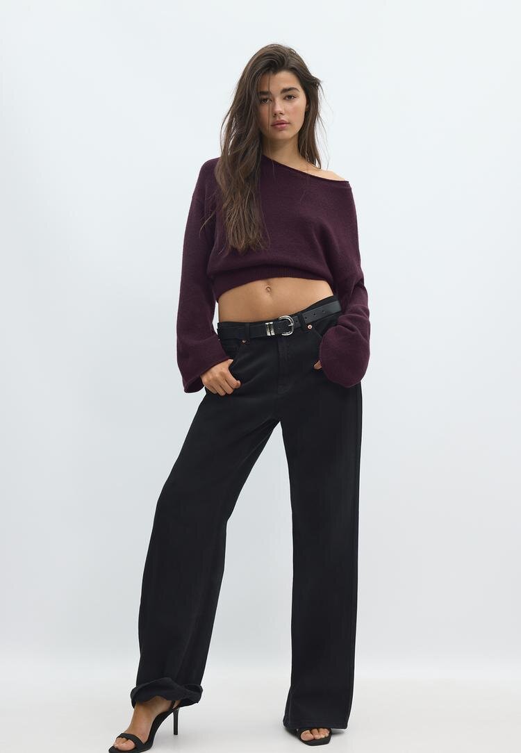 Stradivarius Pulover Din Tricot Moale Cu Cordon Vinete S