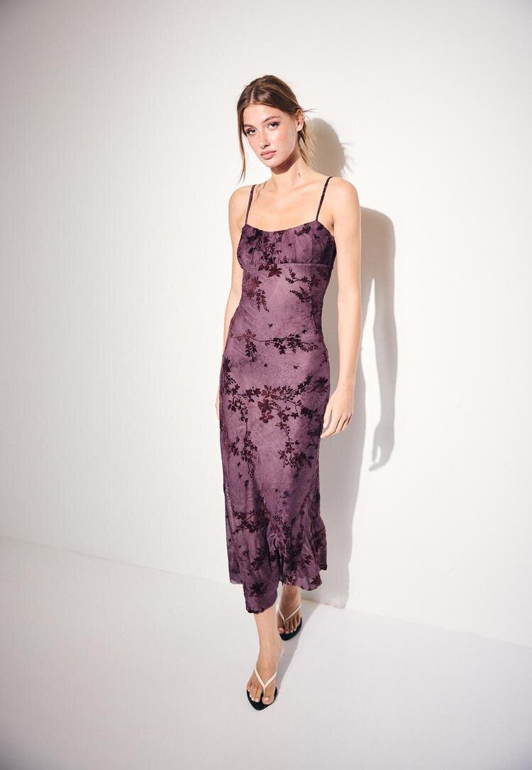 Stradivarius Rochie Midi Cu Bretele Și Textură Flocată Purpuriu M