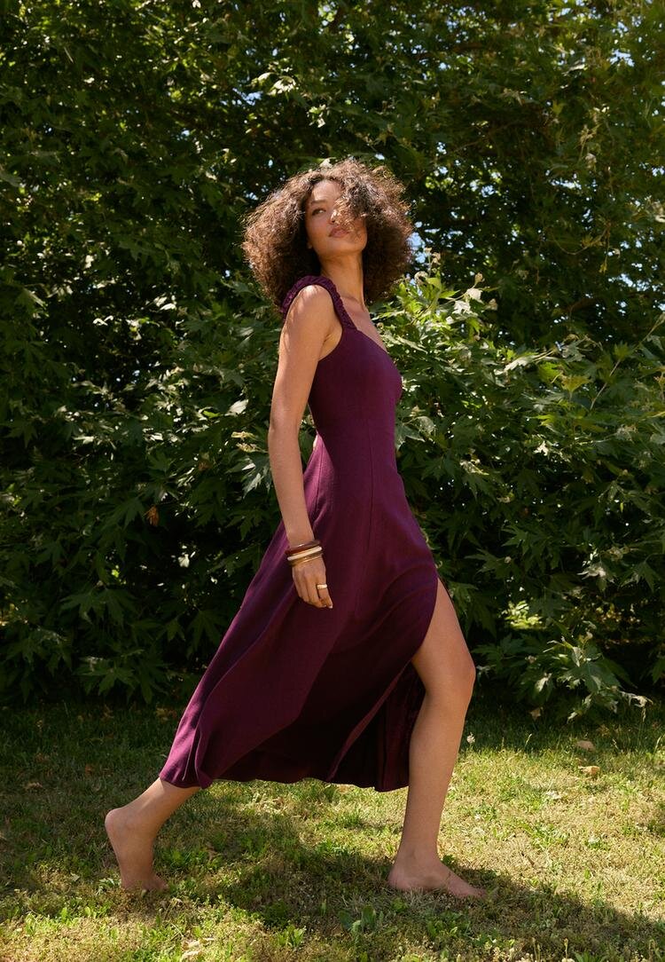Stradivarius Rochie Midi Cu Fundă La Spate Mov S