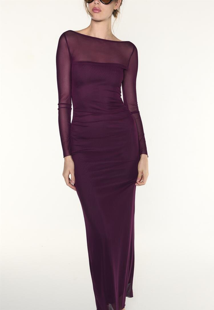 Stradivarius Rochie Midi Cu Spate Gol Purpuriu M