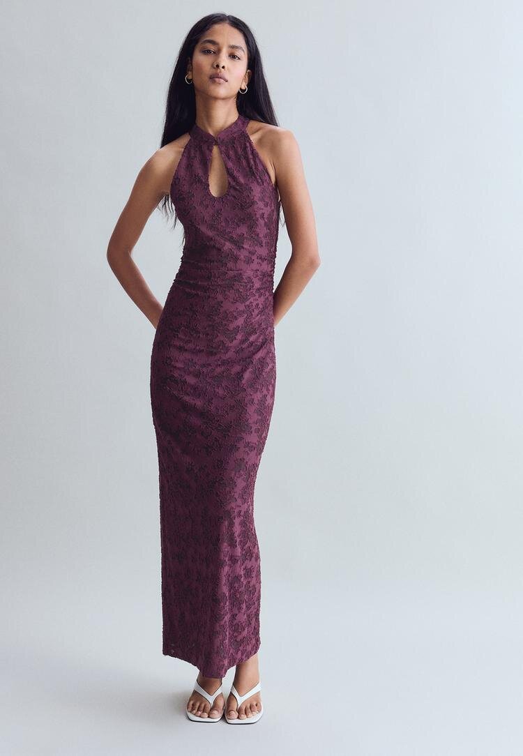 Stradivarius Rochie Midi Jacquard Purpuriu Xs
