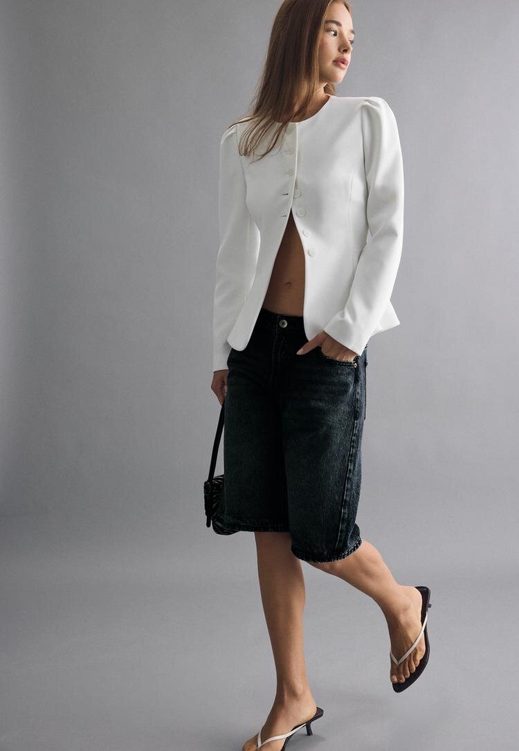 Stradivarius Sacou Peplum Ecru L