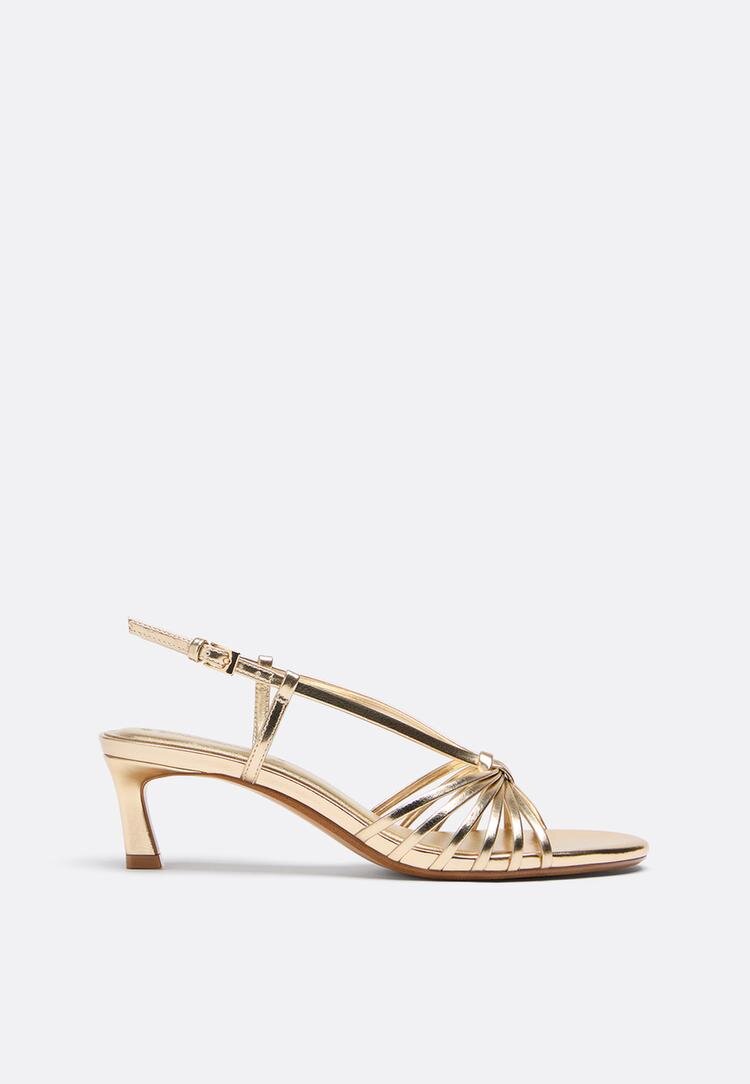 Stradivarius Sandale Aurii Cu Toc Și Barete Multiple Aur 38