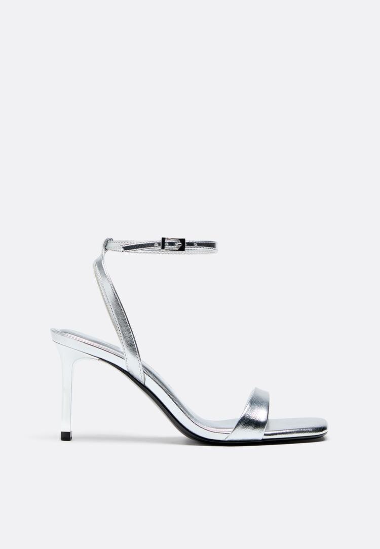 Stradivarius Sandale Cu Toc Cu Efect Metalic Argintiu 38