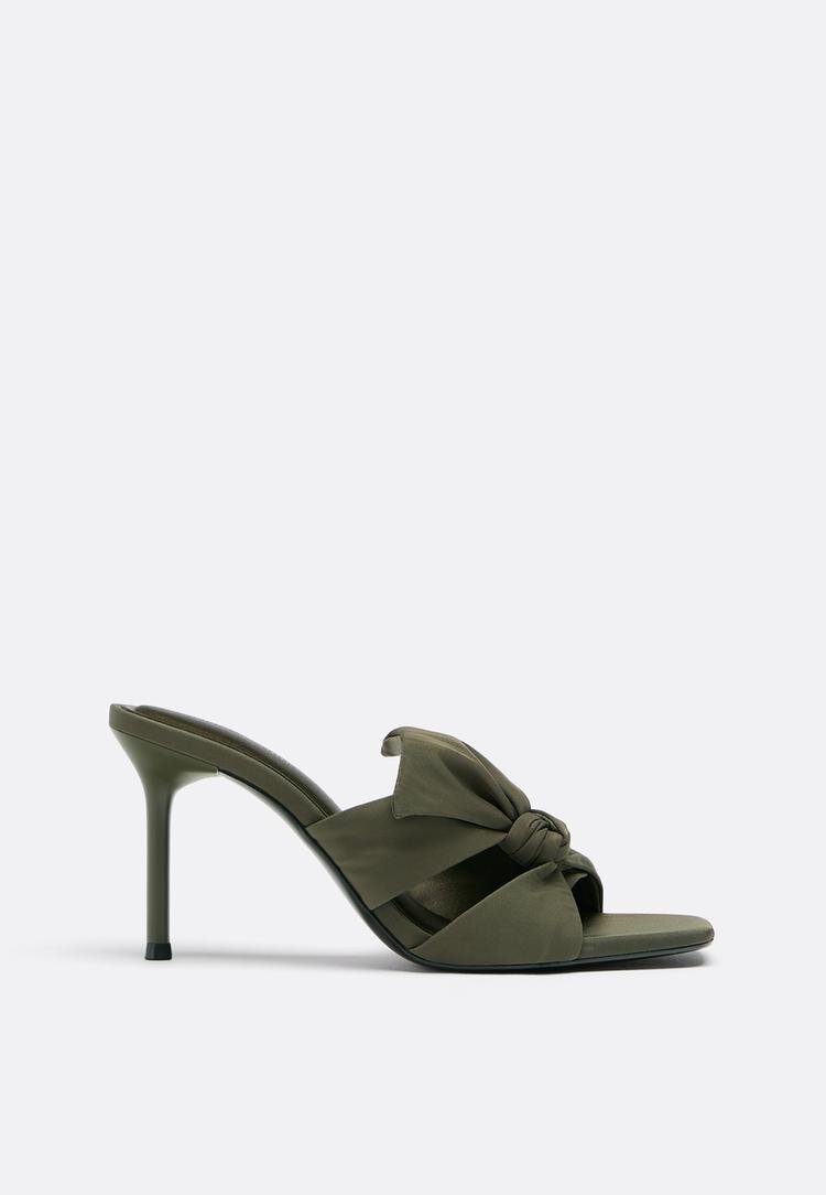 Stradivarius Sandale Cu Toc Și Fundă Khaki 36