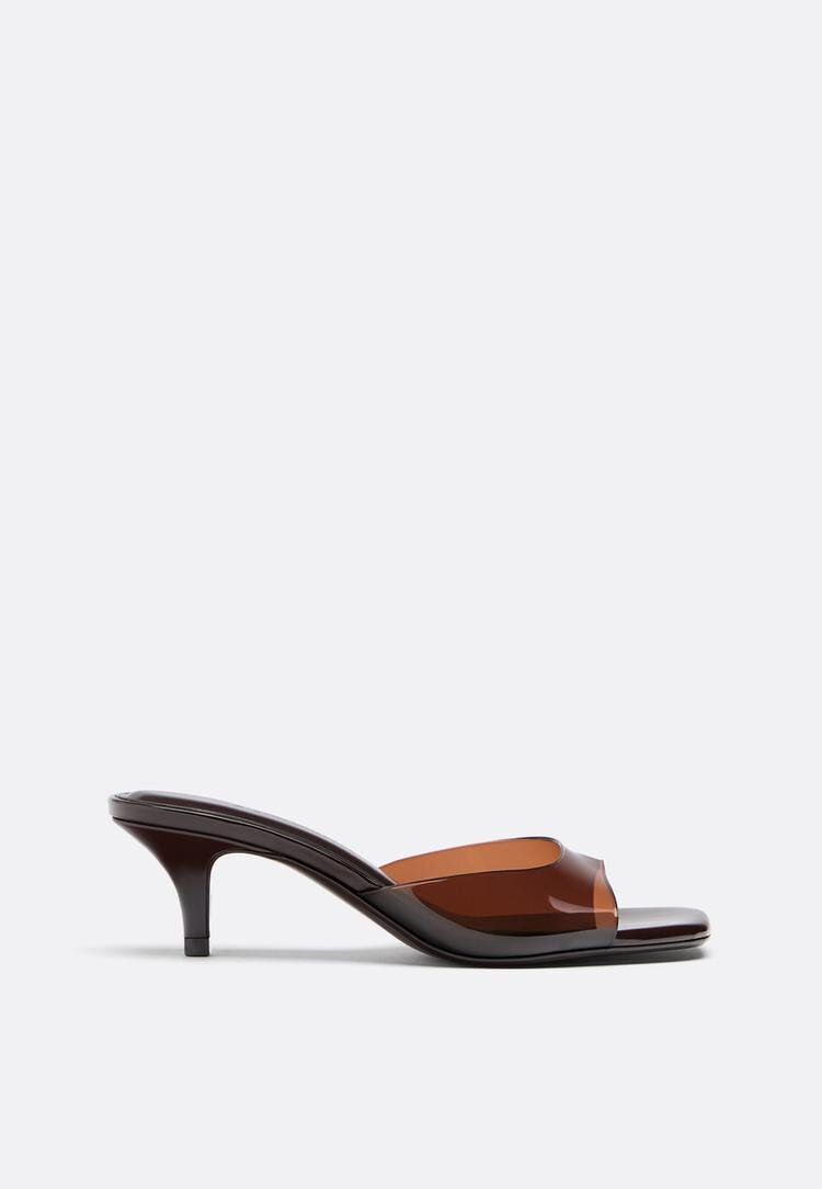 Stradivarius Sandale Cu Toc Tip Saboți Din Vinilin Maro 35