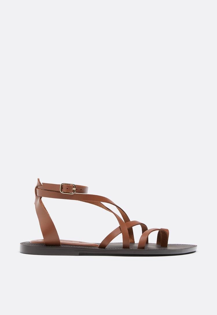 Stradivarius Sandale Joase Cu Barete Legate Din Piele Maro 35