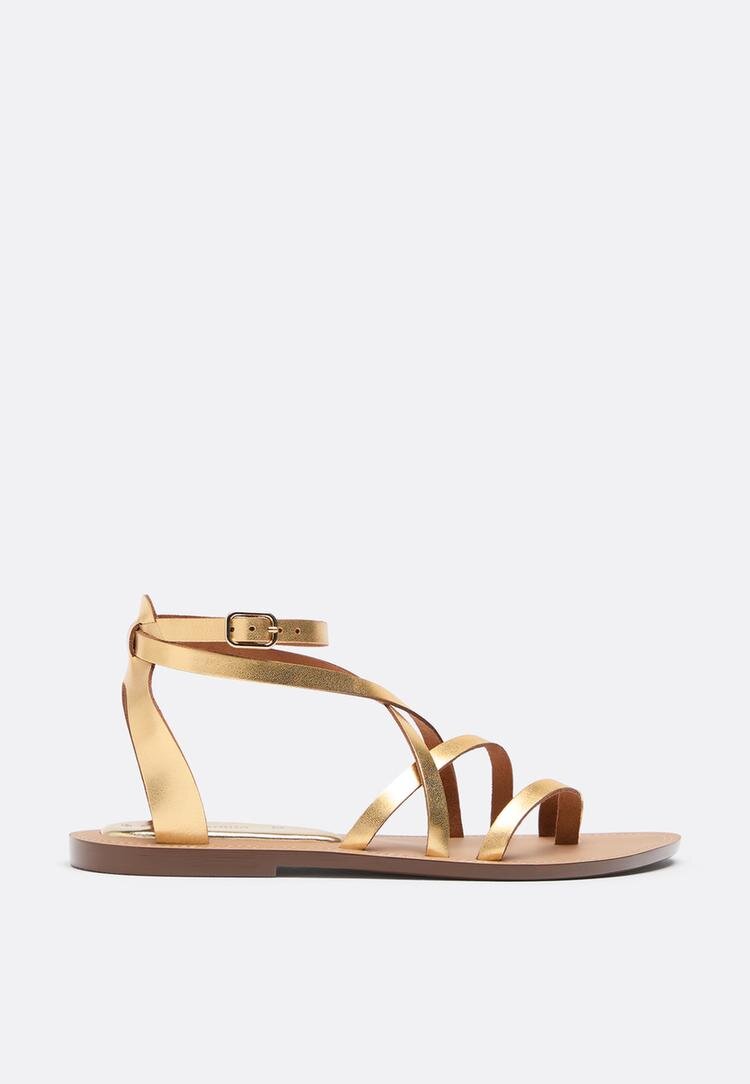 Stradivarius Sandale Joase Din Piele Cu Barete Aur 40