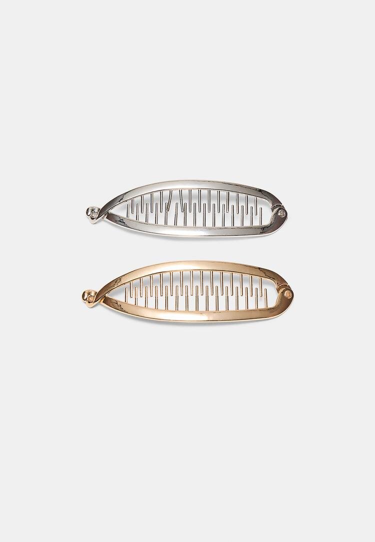 Stradivarius Set 2 Agrafe De Păr Tip Banană Din Metal Auriu Os