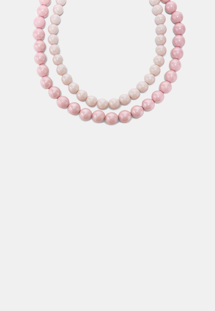 Stradivarius Set 2 Coliere Cu Mărgele Roz Pastel Os