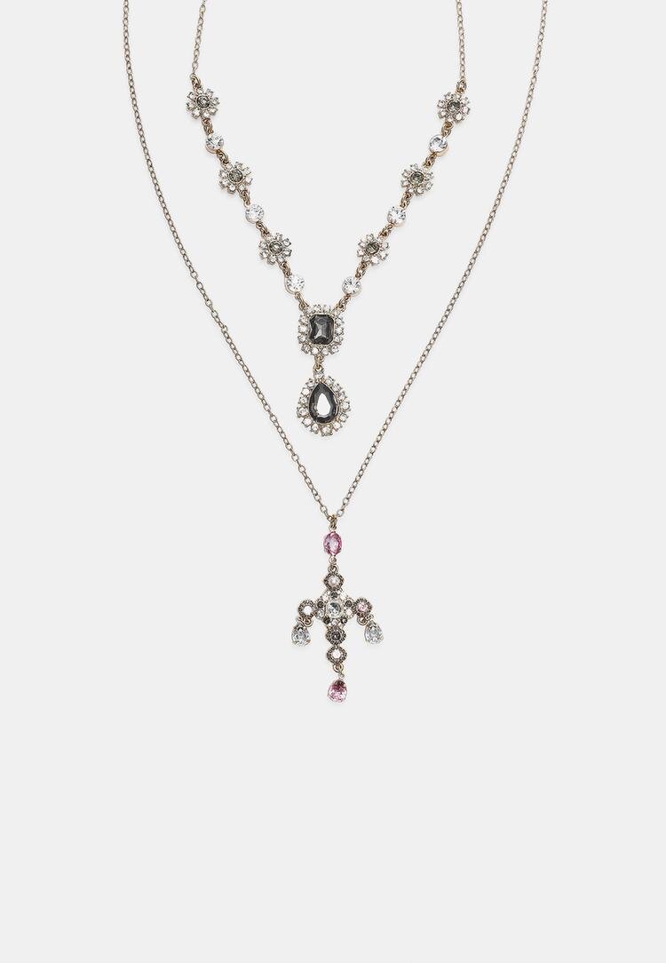 Stradivarius Set 2 Coliere Lariat Cu Cruce Kaki Os