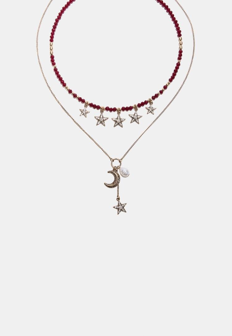 Stradivarius Set 2 Coliere Lună Și Stea Grena Os