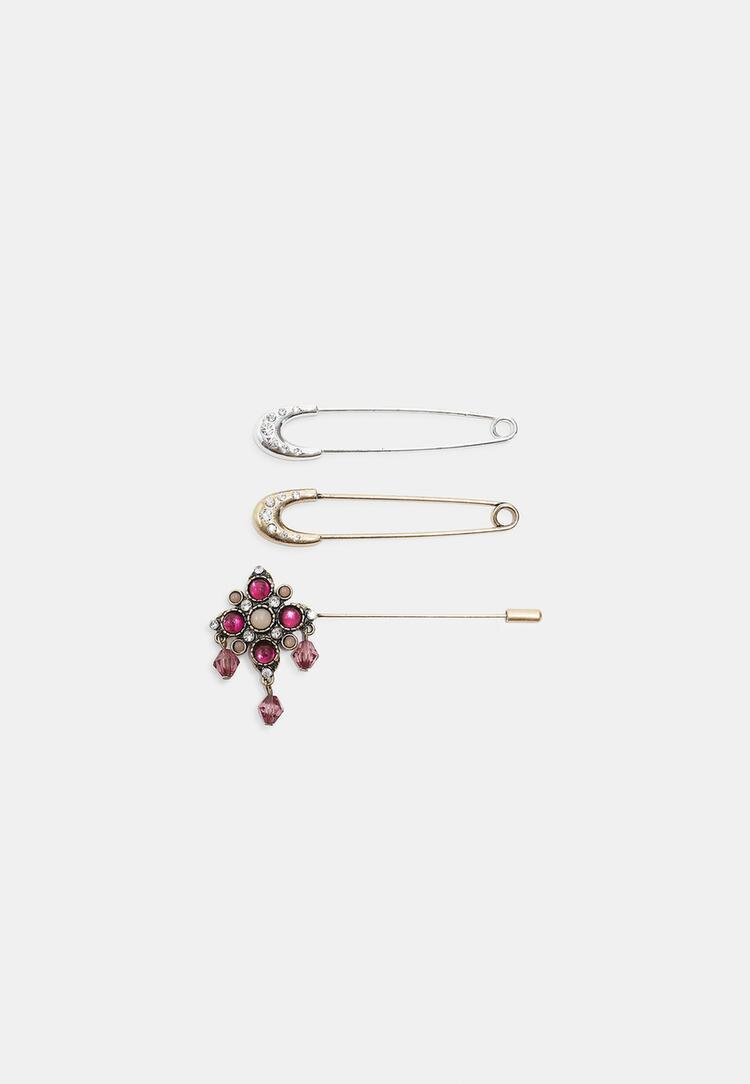Stradivarius Set 3 Broșe Tip Ac Auriu Os