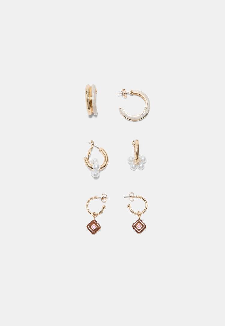 Stradivarius Set 3 Cercei Cu Charm Auriu Os