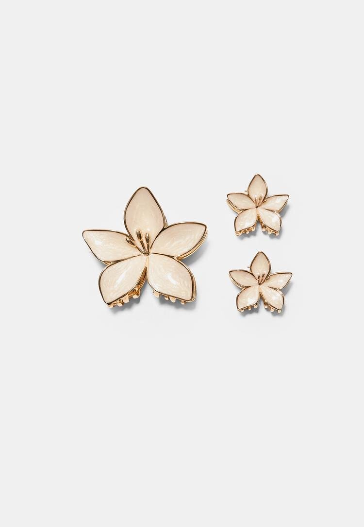 Stradivarius Set 3 Clame Cu Floare Ecru Os