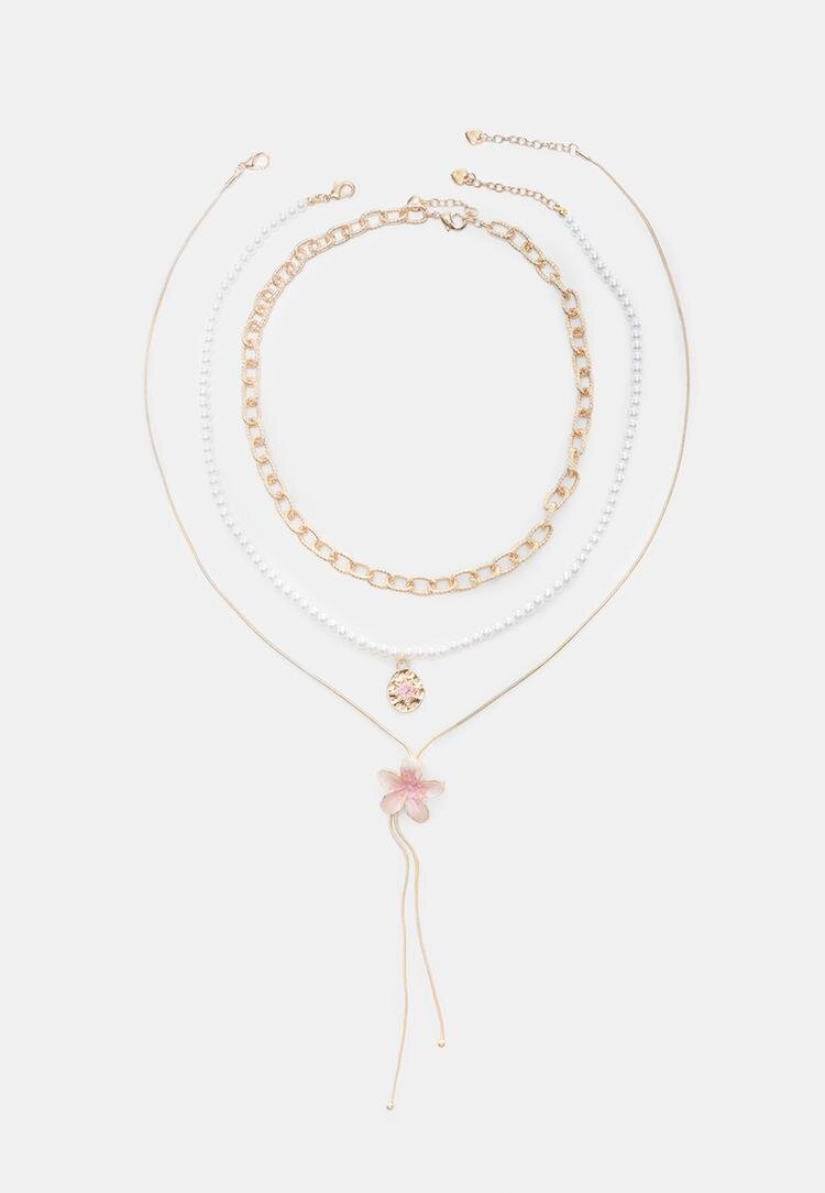 Stradivarius Set 3 Coliere Cu Floare Din Email Auriu Os