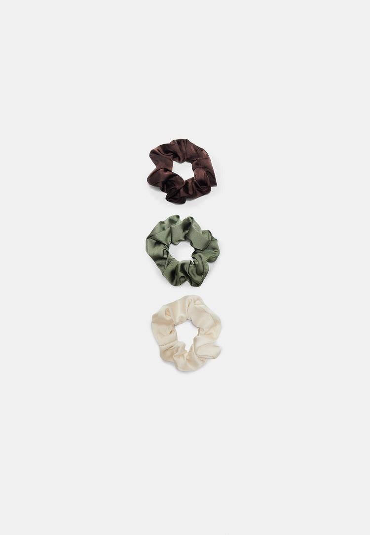 Stradivarius Set 3 Elastice De Păr Cu Efect Satinat Kaki Os