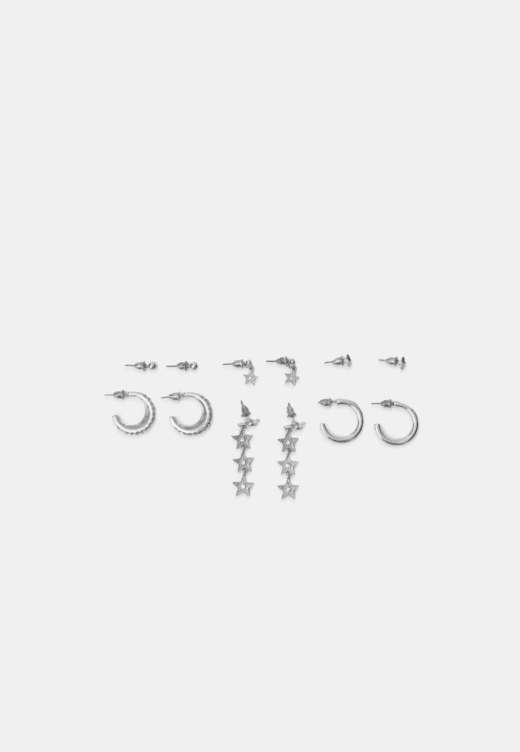 Stradivarius Set 6 Cercei Multipack Cu Stele Gri Os