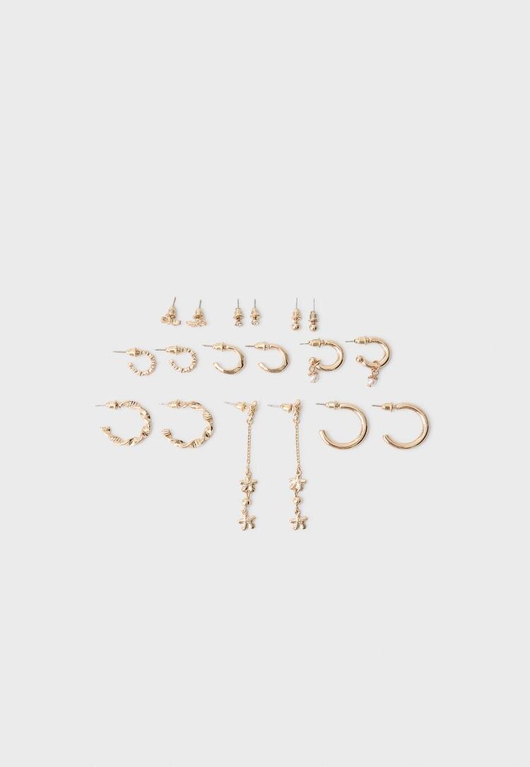Stradivarius Set 9 Cercei Cu Fluture Auriu Os