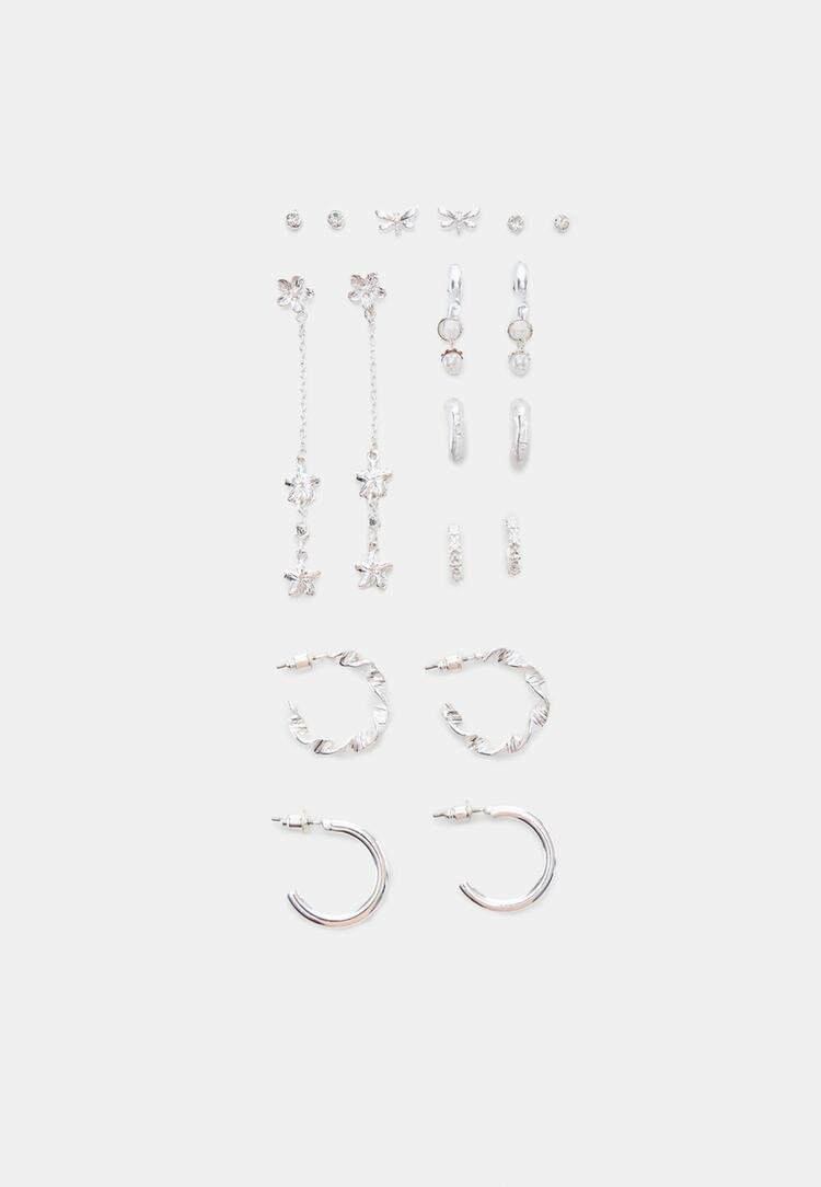 Stradivarius Set 9 Cercei Cu Fluturi Gri Os