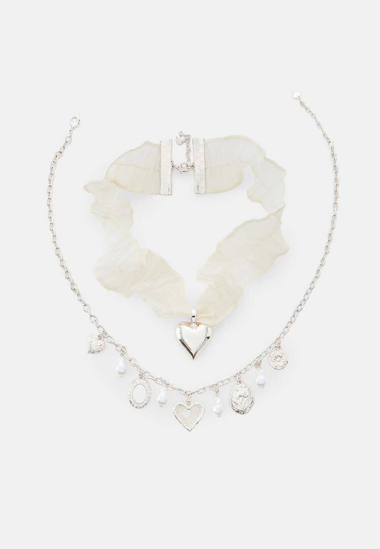 Stradivarius Set De Coliere Duble Cu Charms Gri Os