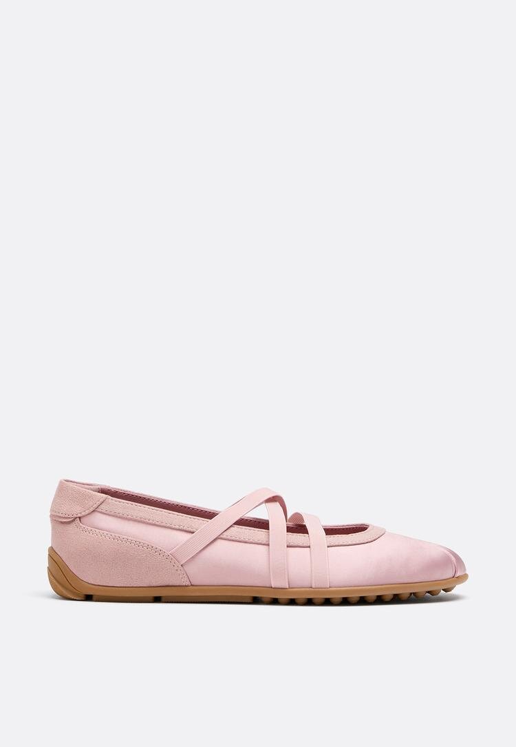 Stradivarius Sneakerine Cu Efect Satinat Și Benzi Încrucișate Roz 41
