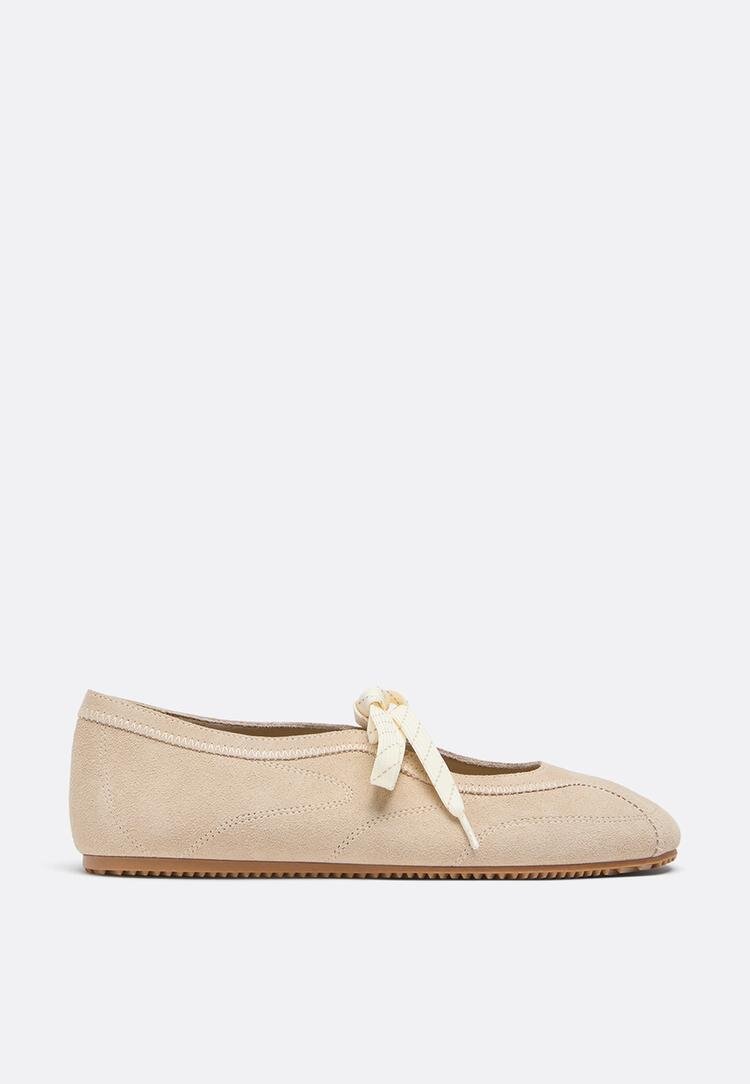 Stradivarius Sneakerine Din Piele Cu Fundă Bej 41