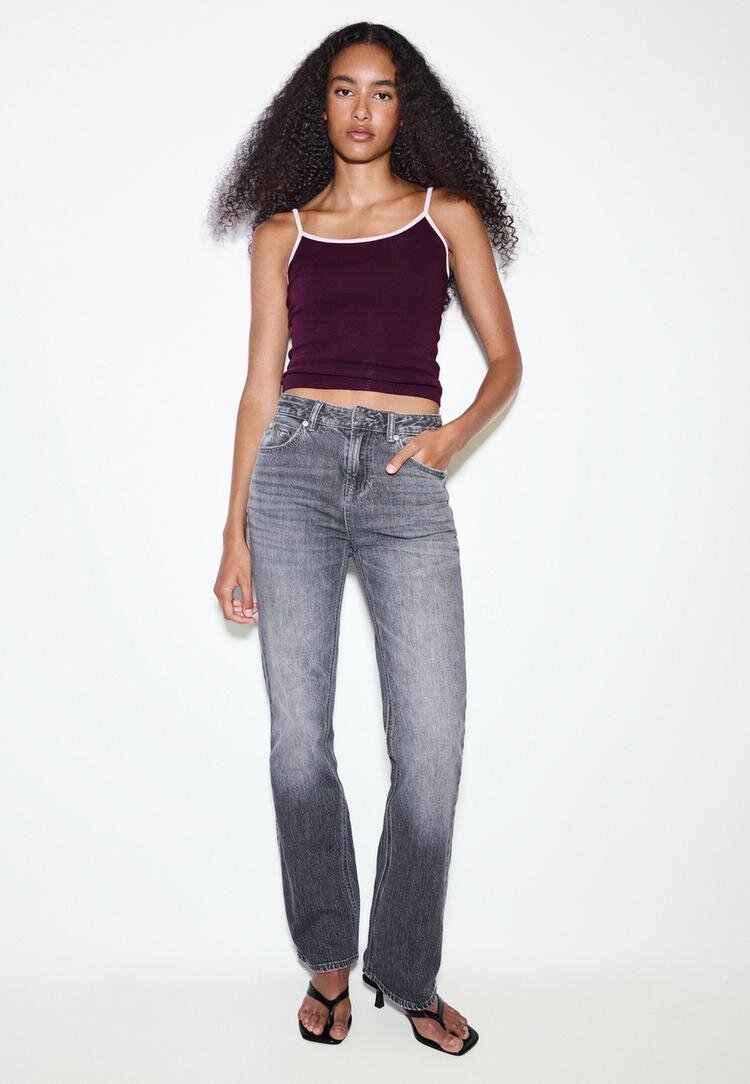 Stradivarius Top B07 Cu Bretele Și Textură Reiată Purpuriu Închis Xl