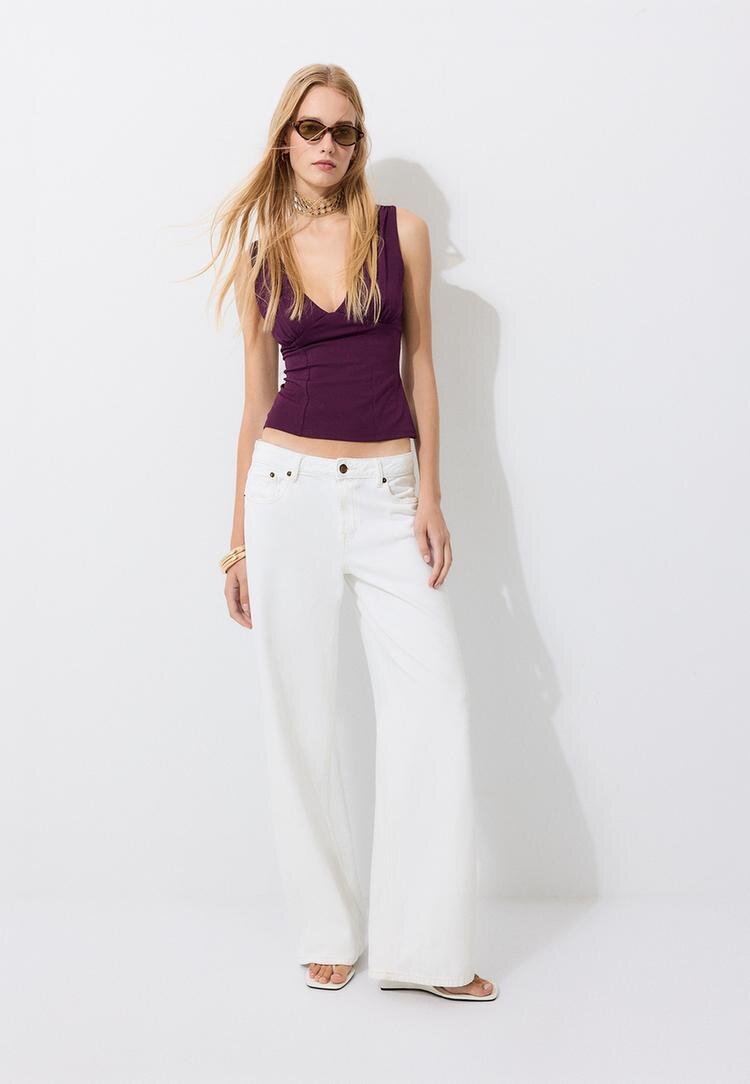 Stradivarius Top Cambrat Cu Bretele Late Purpuriu M