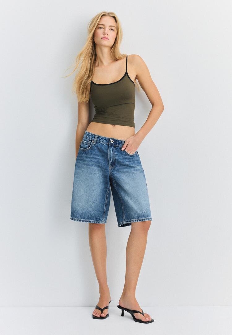 Stradivarius Top Cu Bretele Din Poliamidă Cu Cupe Kaki M