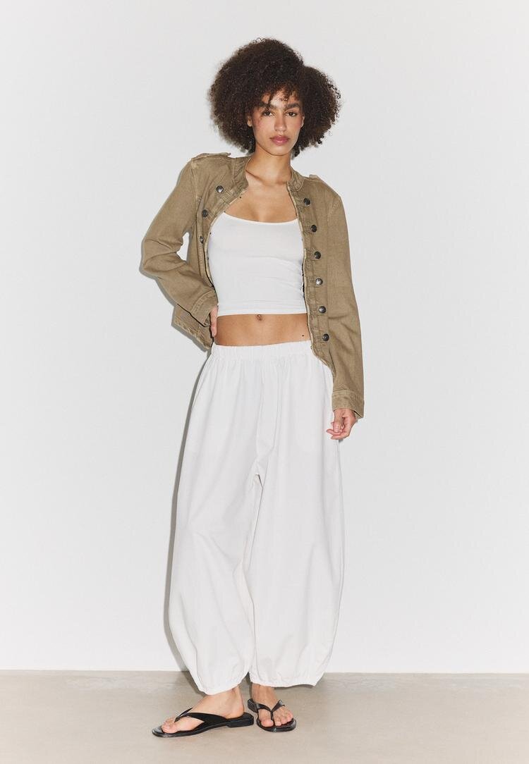 Stradivarius Top Cu Bretele Din Poliamidă Ecru Xl