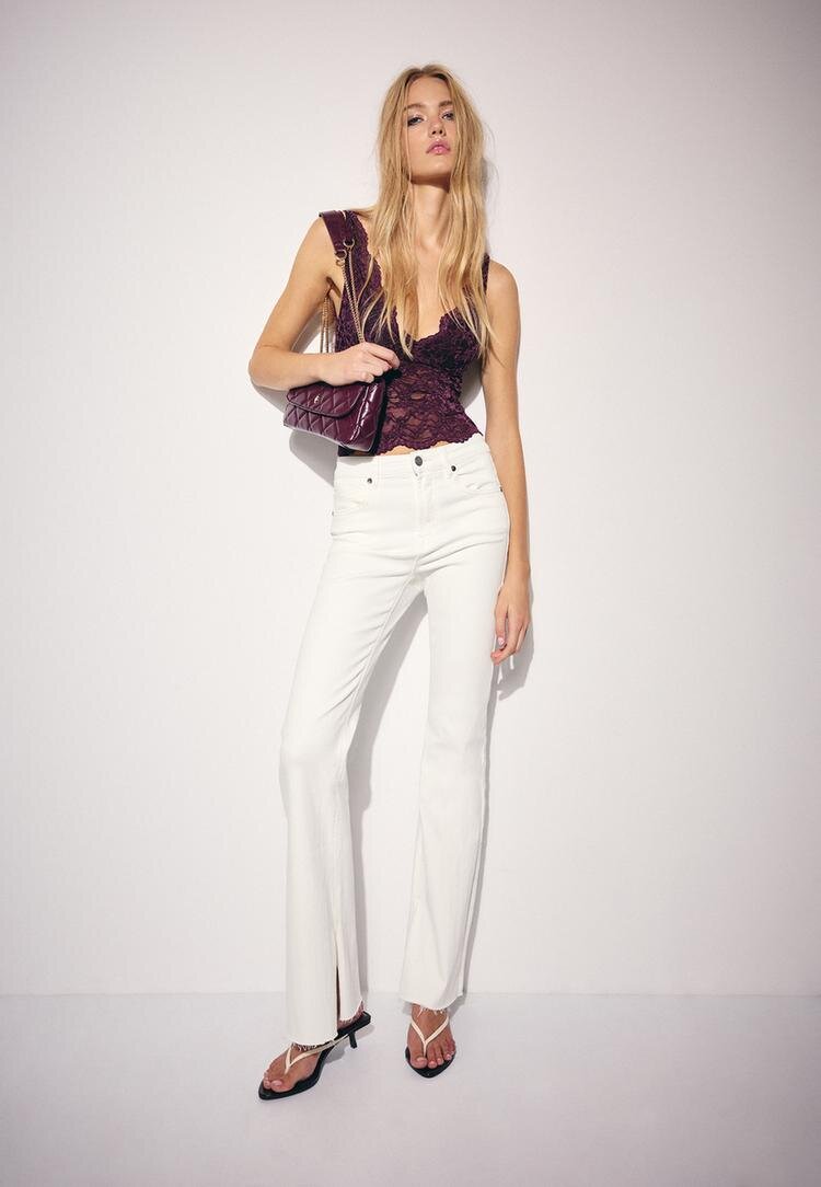 Stradivarius Top Din Dantelă Cu Bretea Lată Purpuriu Xl