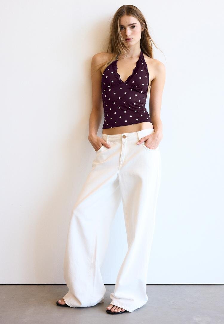 Stradivarius Top Halter Cu Dantelă Mov Xl