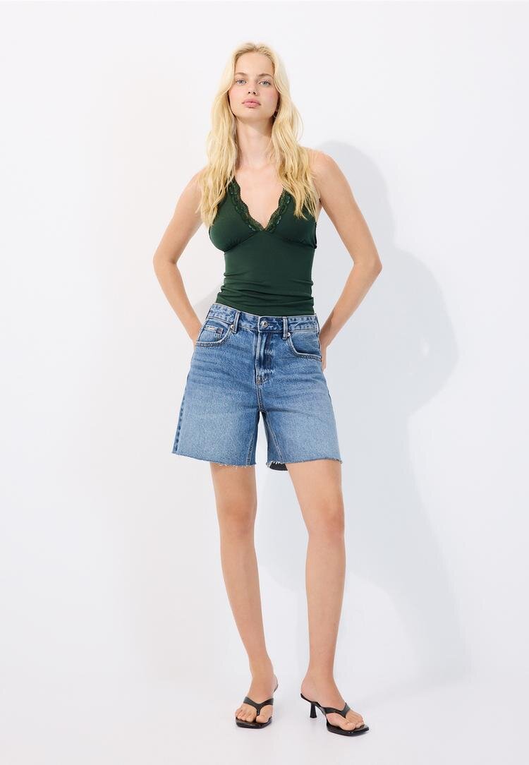 Stradivarius Top Halter Cu Dantelă Verde Sticlă Xs