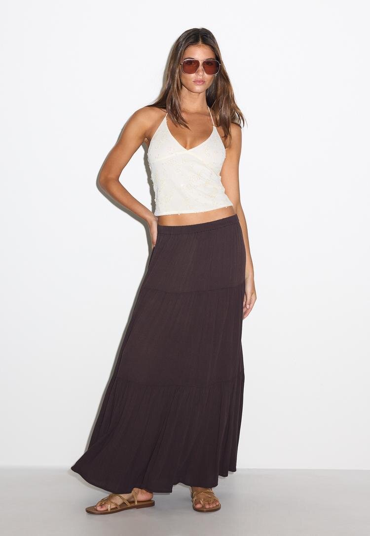 Stradivarius Top Halter Cu Paiete Brodate Vanilie L