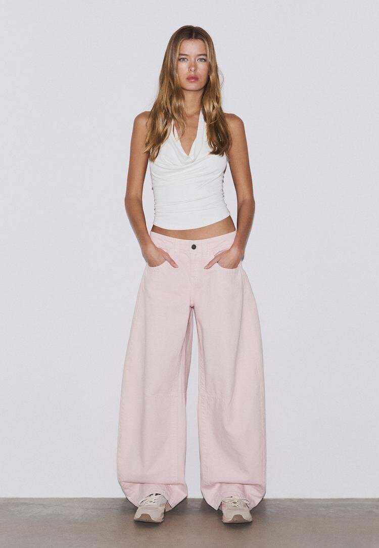 Stradivarius Top Halter Drapat Ecru S