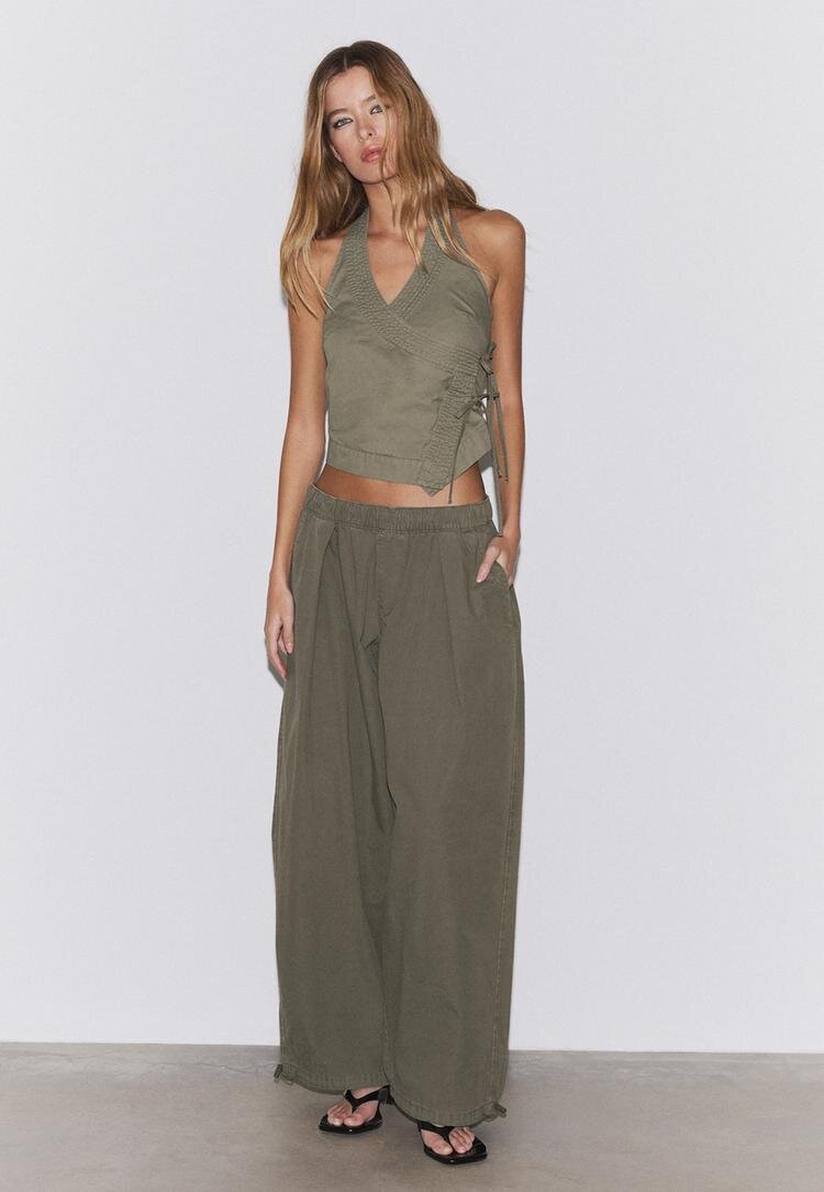 Stradivarius Top Halter Încrucișat Kaki S
