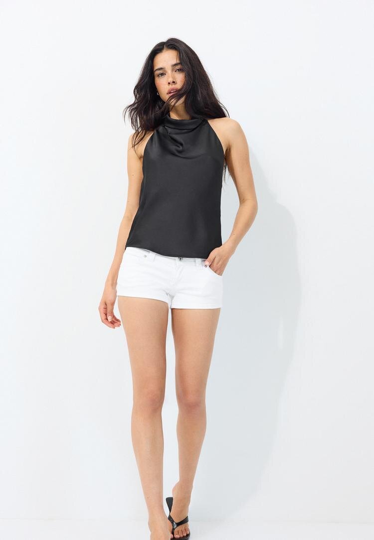 Stradivarius Top Halter Satinat Negru Xxs