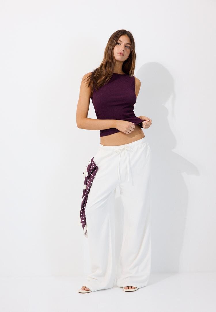 Stradivarius Top Texturat Cu Pliuri Mov Xs