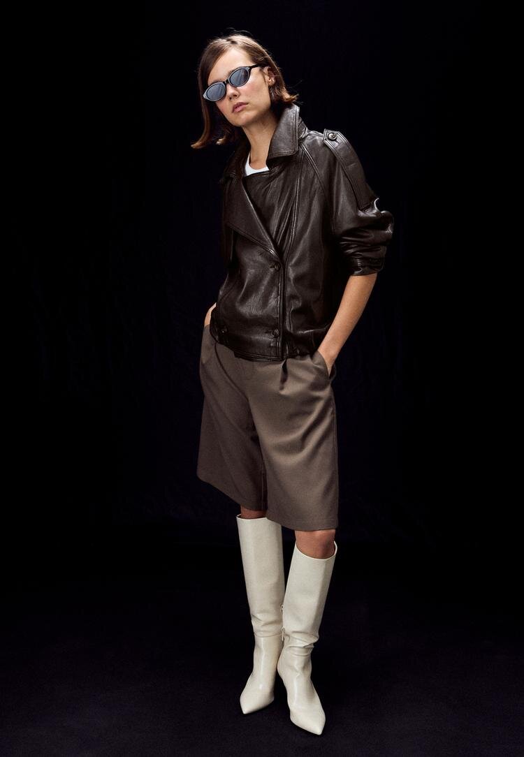 Stradivarius Trench Oversize 100% Piele Maro M