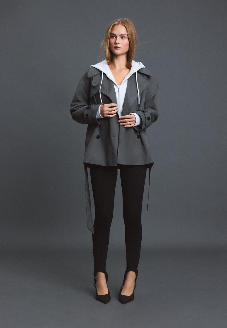 Stradivarius Trench Regular Cu Guler Înalt Gri Marengo L