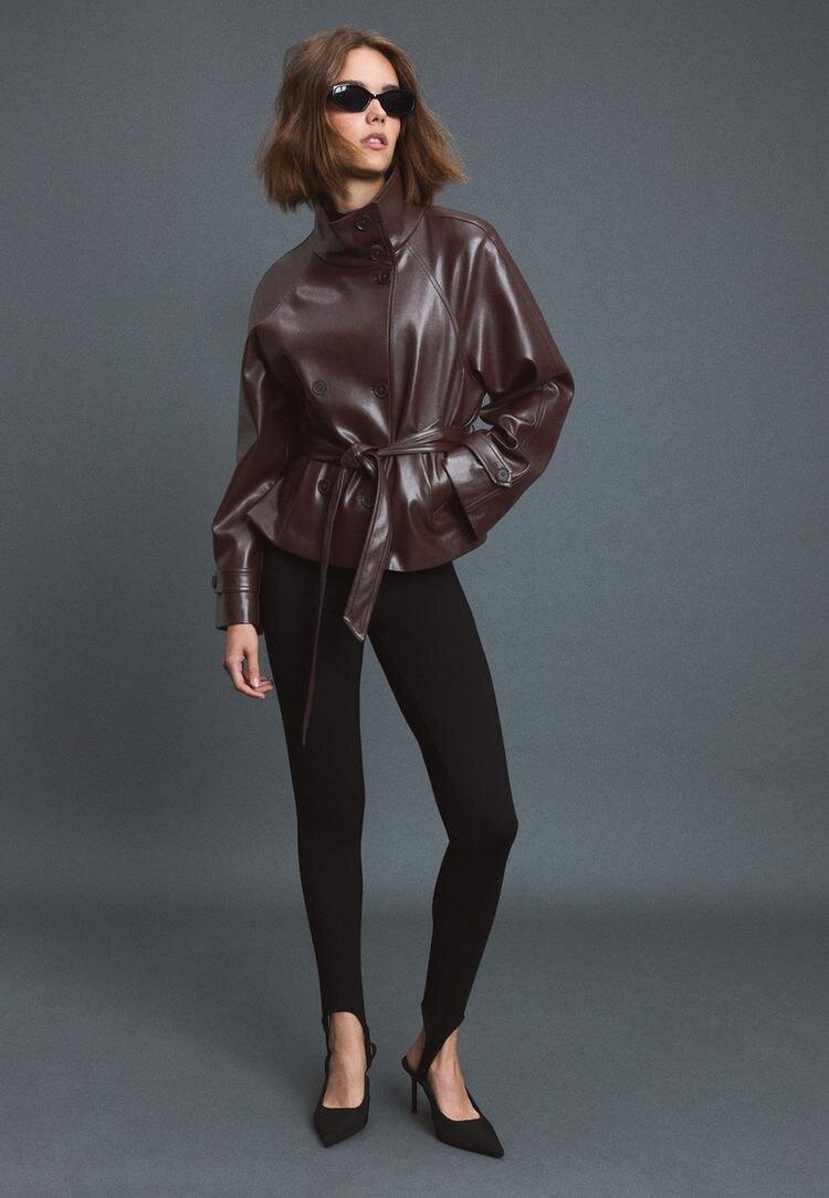 Stradivarius Trenci Guler Înalt Imitație De Piele Maro Xl